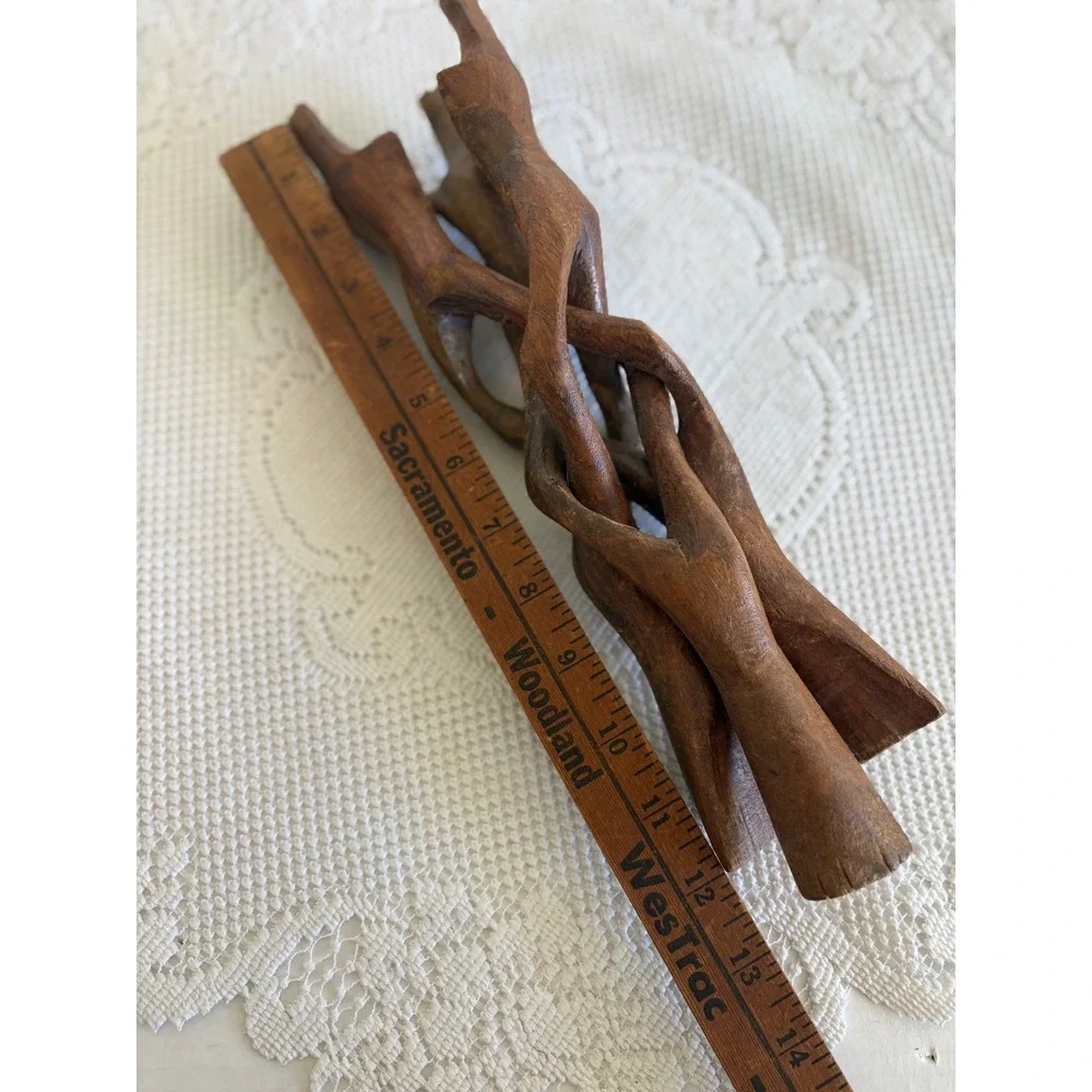 Vintage Hand Carved Wood Cobra Tripod Stand Interlocking Display 8 Inch